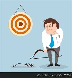 Businessman unhappy with broken arrow missed target or goal isolated vector illustration