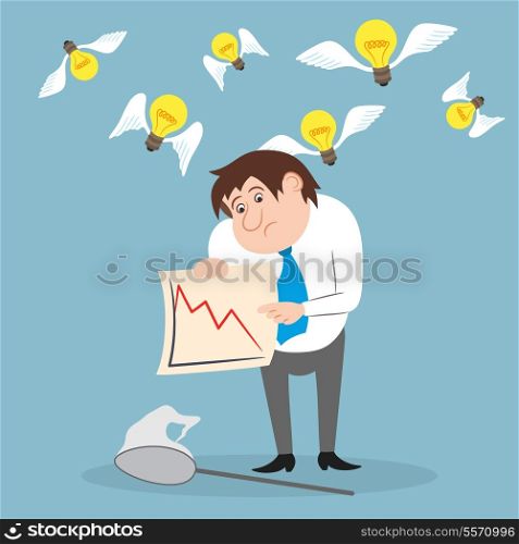 Businessman unhappy with stock trading graph and empty net isolated vector illustration