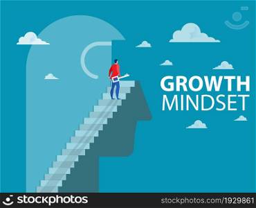 Businessman unlock thinking on top head human for improved behaves think for growth mindset concept vector