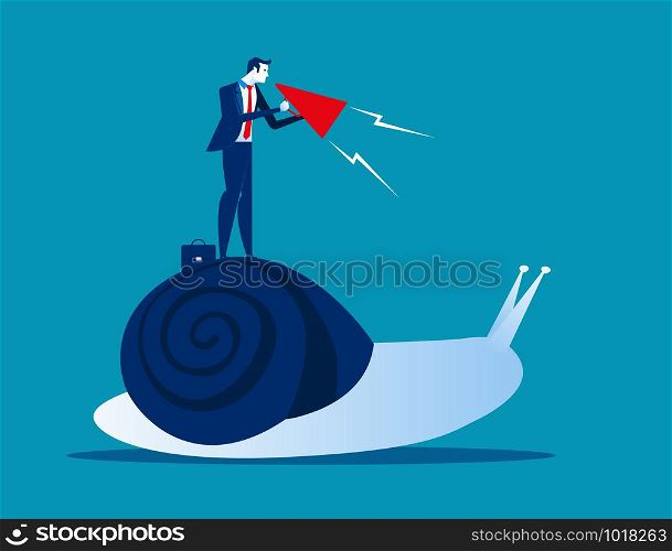 Businessman Urging on Snail. Concept business vector illustration.