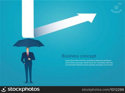 businessman use umbrella to protecting arrow down