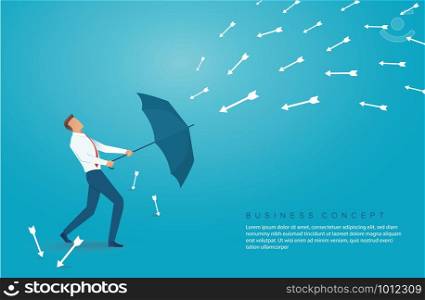 businessman use umbrella to protecting arrow down vector illustration eps10