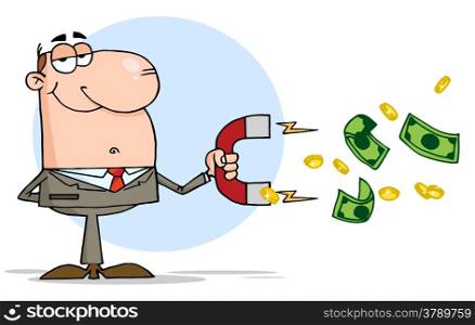 Businessman Using A Magnet To Attracts Money