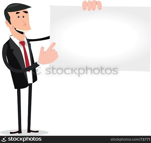 Businessman Vcard. Illustration of a cartoon white businessman showing his vcard for hiring