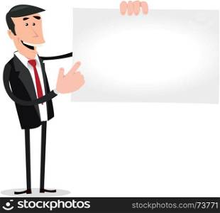 Businessman Vcard. Illustration of a cartoon white businessman showing his vcard for hiring