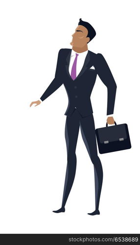 Businessman Vector Illustration in Flat Design.. Businessman vector in flat design. Male character in business clothing with briefcase in hand. Illustration for companies ad concepts, presentations, infographics. Isolated on white background..