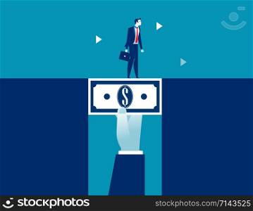 Businessman walking across dollar money bridging the gap. Concept business vector illustration.