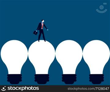 Businessman walking on light bulb. Concept business vector illustration.
