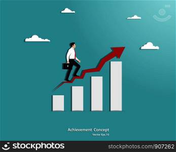 Businessman walking up on red arrow, Growth Chart, Mission business to goal, Success concept, Target, Achievement, Motivation, Ambition, Vector illustration flat