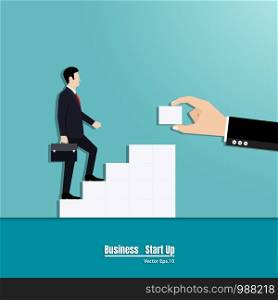 Businessman walking up the career stairs. Concept of business with person walking to the success, Vector illustration flat