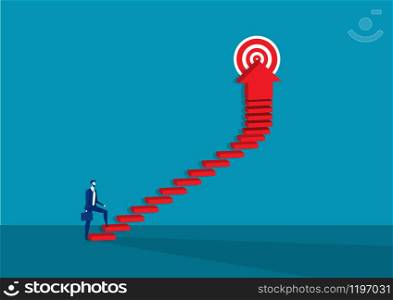 businessman walking up the stairs to target vector
