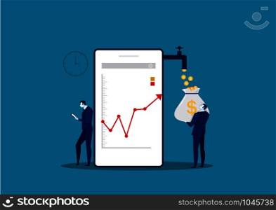 Businessman Watch Phone Analyze growth Market Graph Chart Stock Vector Illustration.