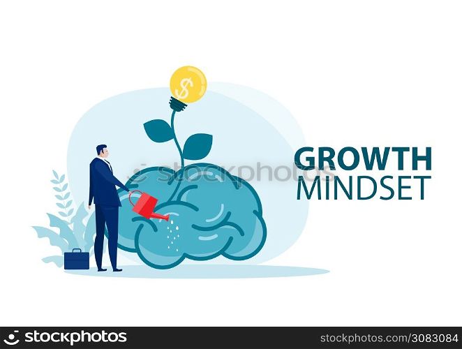 businessman Water the plants big brain for growth mindset concept vector