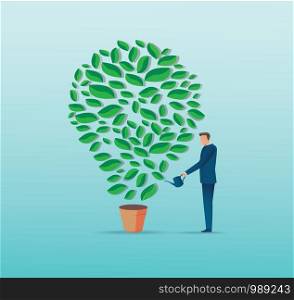 businessman watering light bulb shape plant. vector illustration EPS10