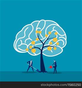 businessman watering the trees think growth mindset idea concept Vector.