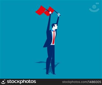 Businessman waving the flags. Concept business vector illustration. Flat design style.. Businessman waving the flags. Concept business vector illustration. Flat design style.