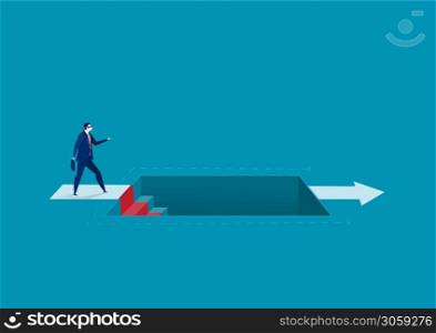 businessman with a bandage in his eyes walking along the arrow vector illustrator concept, flat design