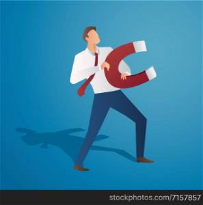 businessman with a large magnet. the concept of successful business vector