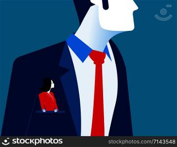 Businessman with another businesswomen in pocket. Concept business vector illustration.