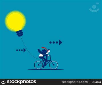 Businessman with best idea. Concept business vector illustration, Flat business cartoon, Bicycle and Ride, Speed, successful.