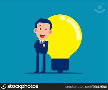 Businessman with big light bulb. Business idea concept.