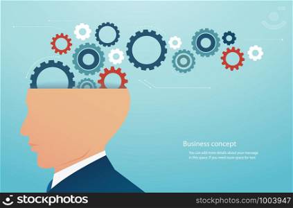 businessman with cogs wheel in brain. concept of creative thinking. vector illustration EPS10