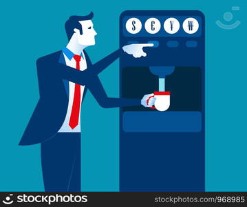 Businessman with coin dispenser machine. Concept business illustration. Vector flat.. Businessman with coin dispenser machine. Concept business illustration. Vector flat.