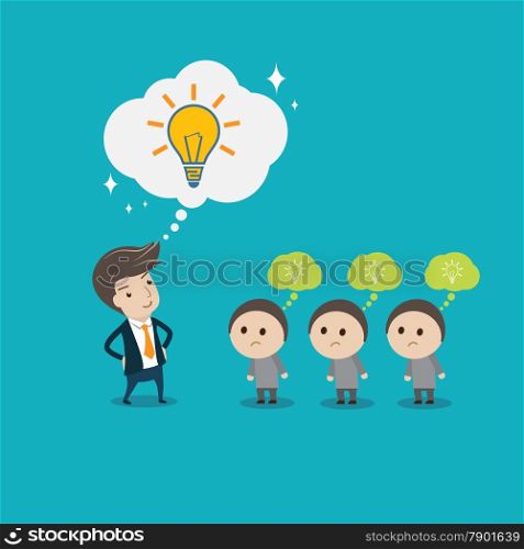 Businessman with Creative big idea. Flat style vector for think big, think diffent or big idea concept.&#xA;