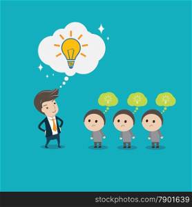 Businessman with Creative big idea. Flat style vector for think big, think diffent or big idea concept.&#xA;