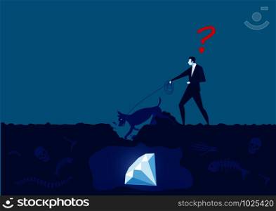 businessman with dog dig discovery diamond vector