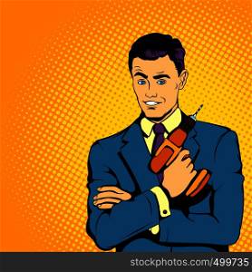 Businessman with drill in comics style for any design. Businessman with drill, comics style