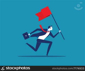 Businessman with flag running. Concept business vector illustration. Flat design style.