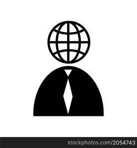 Businessman with globe head. Technology concept. Human brain. Silhouette sign. Vector illustration. Stock image. EPS 10.. Businessman with globe head. Technology concept. Human brain. Silhouette sign. Vector illustration. Stock image.