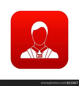Businessman with identity name card icon digital red for any design isolated on white vector illustration. Businessman with identity name card icon digital red