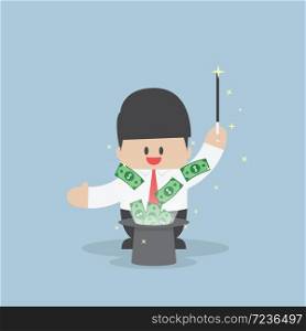 Businessman with money flying from magic hat, VECTOR, EPS10