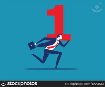 Businessman with number one best. Concept business vector illustration. Flat character design style.