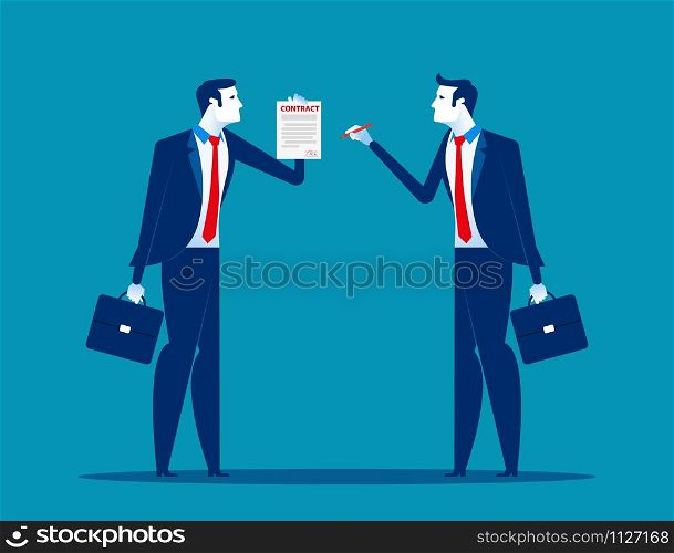 Businessman with partnership and agree to sign contract after to success business discussion. Concept business vector illustration. Flat design style.