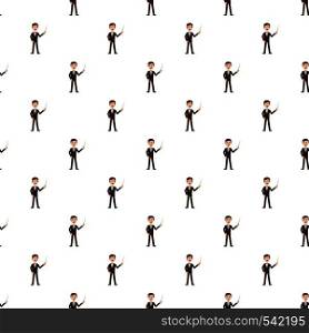 Businessman with pointer pattern seamless repeat in cartoon style vector illustration. Businessman with pointer pattern