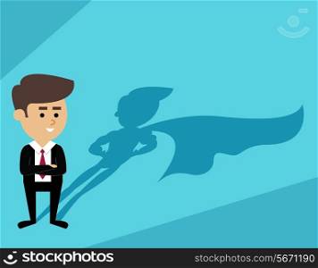 Businessman with superhero cape shadow scene vector illustration