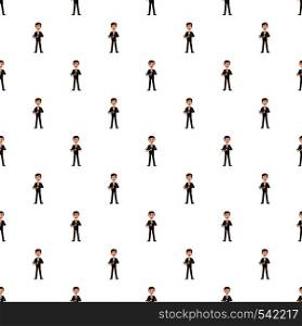 Businessman with tablet pattern seamless repeat in cartoon style vector illustration. Businessman with tablet pattern