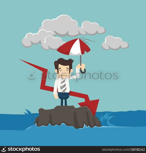 Businessman with umbrella standing in the sea , eps10 vector format