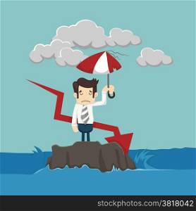 Businessman with umbrella standing in the sea , eps10 vector format