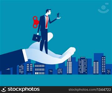 Businessman with wind up key. Concept business vector illustration. Flat cartoon character design style.