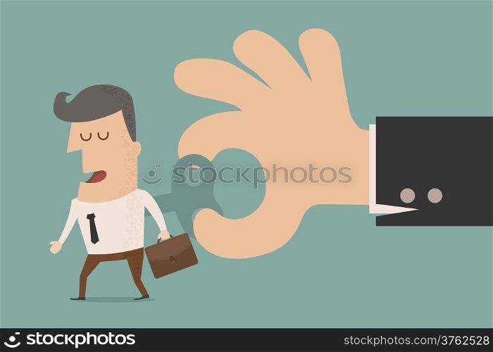 Businessman With Wind-up Key In His Back , eps10 vector format