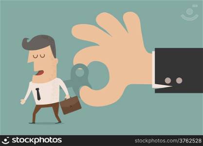 Businessman With Wind-up Key In His Back , eps10 vector format