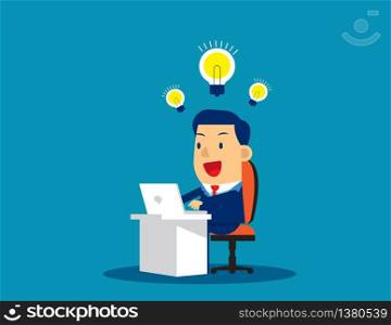 Businessman working and creation of ideas bulb. Concept business vector illustration, Bulb and Ideas, Working & happy.