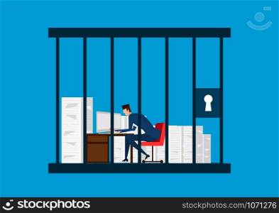 businessman working in the prison. hard work concept vector