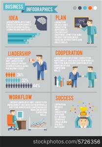 Businessman working infographics with idea plan leadership elements and charts vector illustration