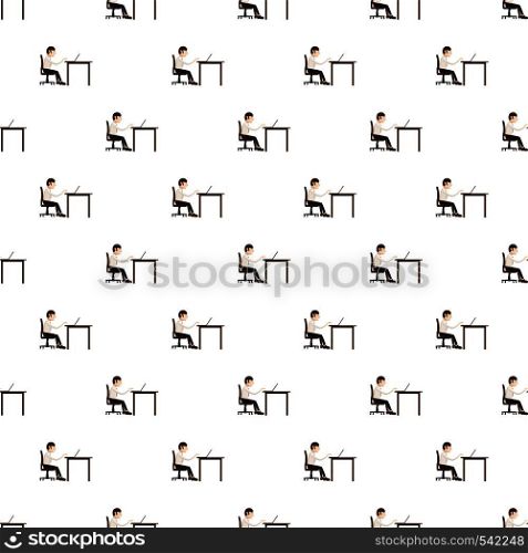 Businessman working on laptop pattern seamless repeat in cartoon style vector illustration. Businessman working on laptop pattern