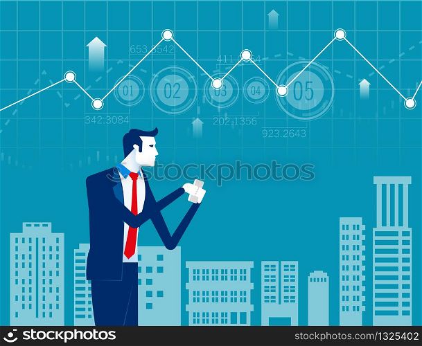Businessman working online on smartphone. Concept business vector illustration. Technology with smartphone, Online marketing.